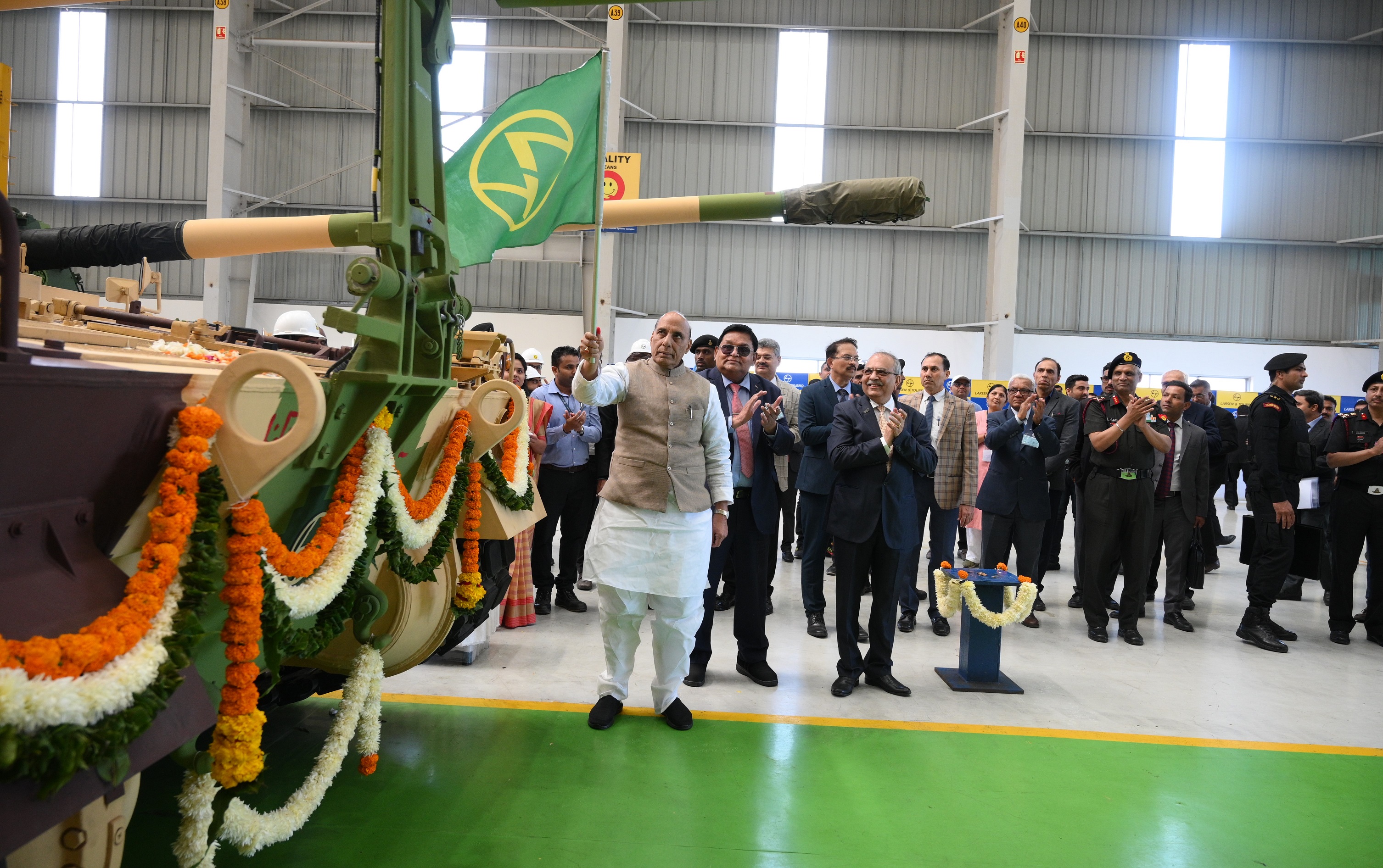 Rajnath Singh flags off 51st K9 VAJRA-T at L&T Plant